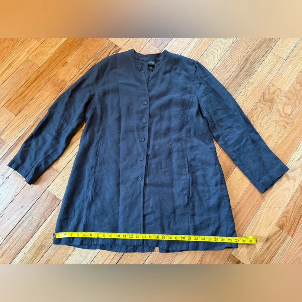 Eileen Fisher 100% Linen Heavy Long Lagenlook  Jacket Women’s Size XL Dark Gray - Picture 7 of 10